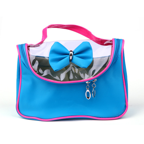 新款半透明蝴蝶结型 女式时尚甜美手提化妆包 便携式旅行包洗漱包