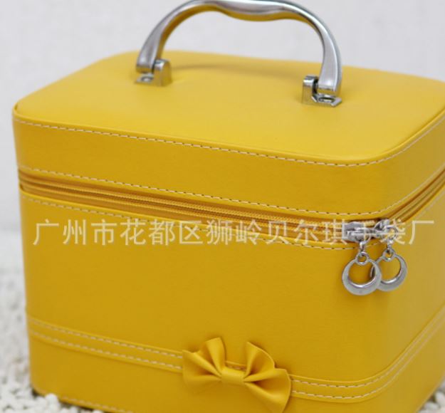广州厂家直销可定制韩版手提大容量化妆箱 PU质地蝴蝶结款化妆箱