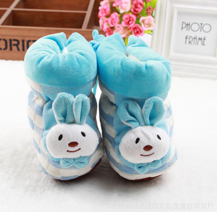 冬季新款儿童棉鞋 卡通小兔格子高帮保暖鞋 婴儿鞋 宝宝棉鞋